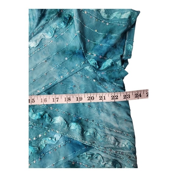 Sami & Jo Asymmetrical Tunic Top 2X Aqua Green Boho Fairycore Sequin Embroidered - Picture 5 of 10